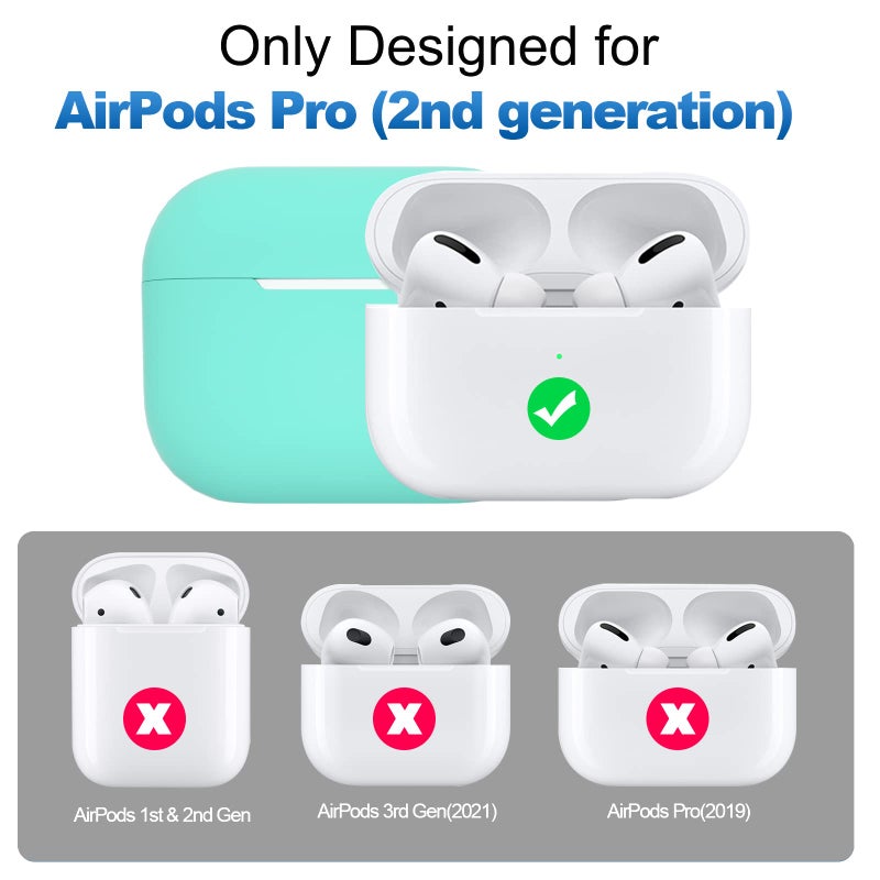 ATUAT for AirPods Pro 2nd Generation Case Cover(2022), Protective Soft Silicone Skin Accessories for Men Women Boys Girls for Apple AirPods Pro Gen 2, Front LED Visible-Mint Green/Turquiose - Image 2